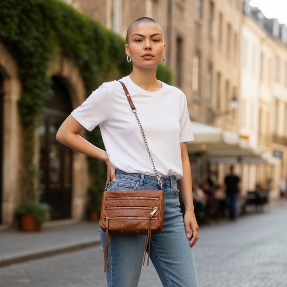 Rebecca Minkoff Brown Crossbody Bag Classic 5 zip Leather Bag